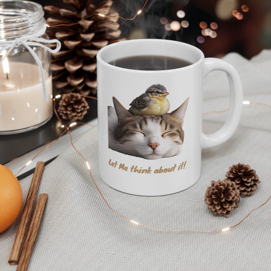 Cat and Bird Mug, (11oz, 15oz)