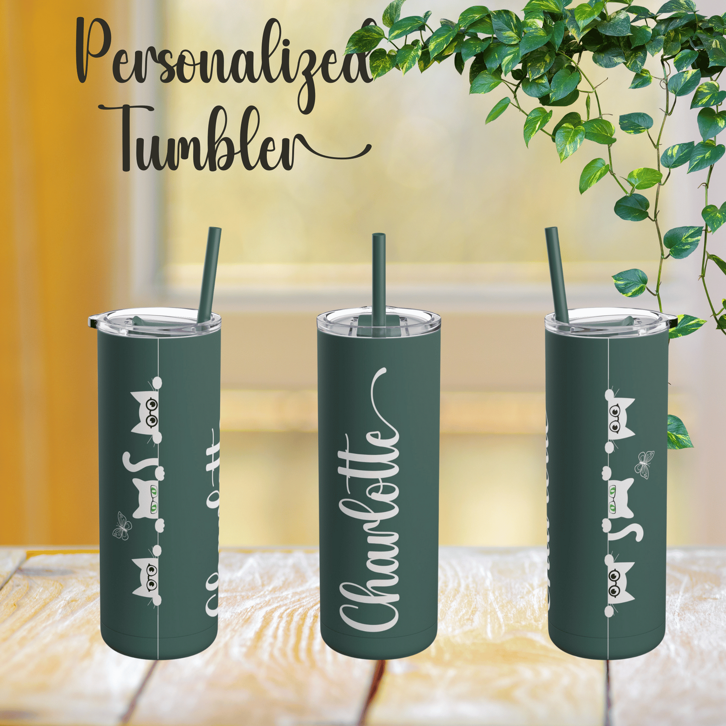 Personalized Your Name on Tumblers with Straws.