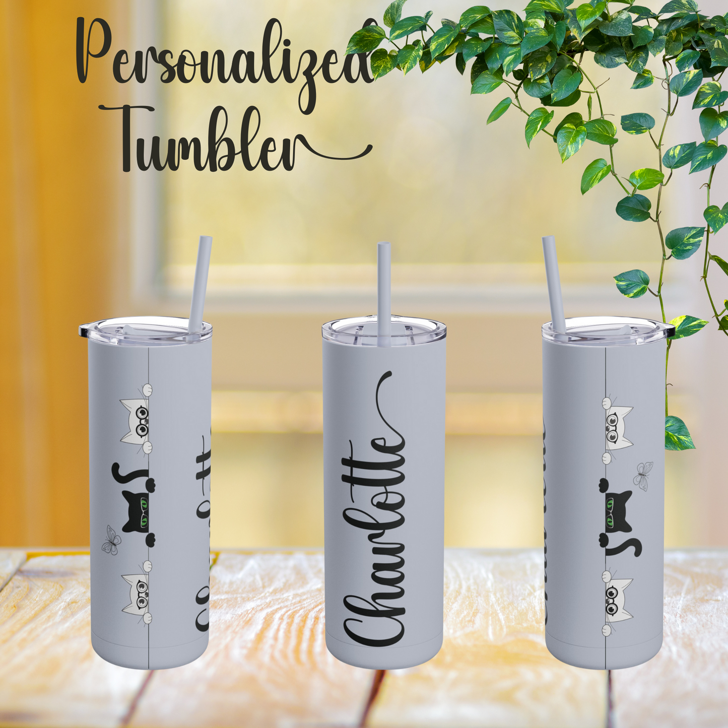 Personalized Your Name on Tumblers with Straws.