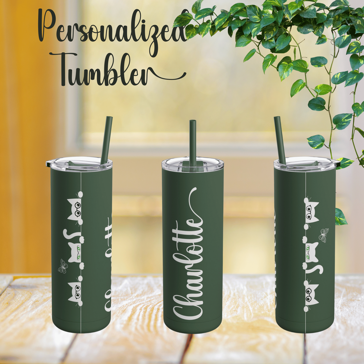 Personalized Your Name on Tumblers with Straws.