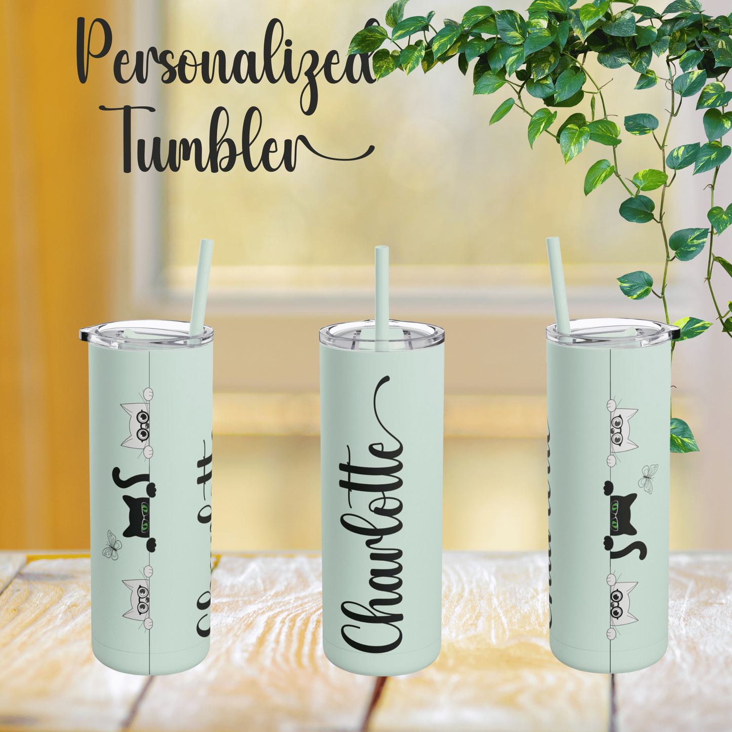 Personalized Your Name on Tumblers with Straws.