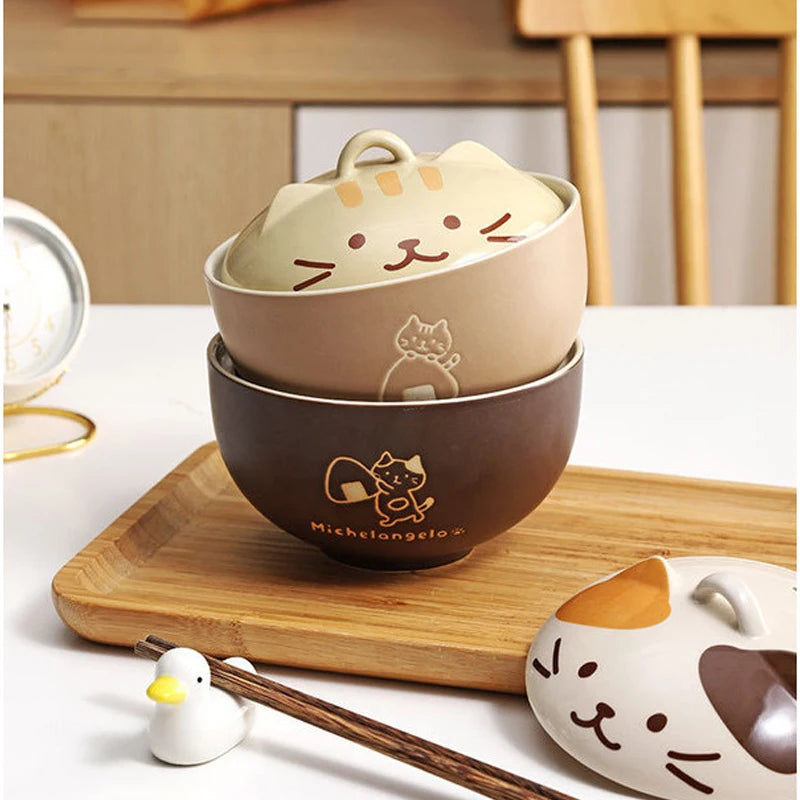 Cartoon Cat Bowl With Lid