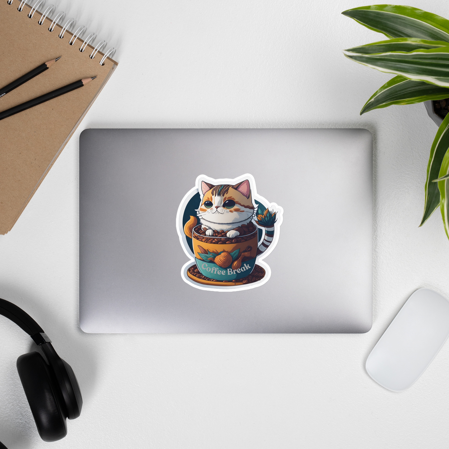 Bubble-free stickers Cat Coffee break